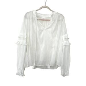 Lost + Wander Sheer Ruffle Sleeve Blouse in White, Size L - Excellent Condition